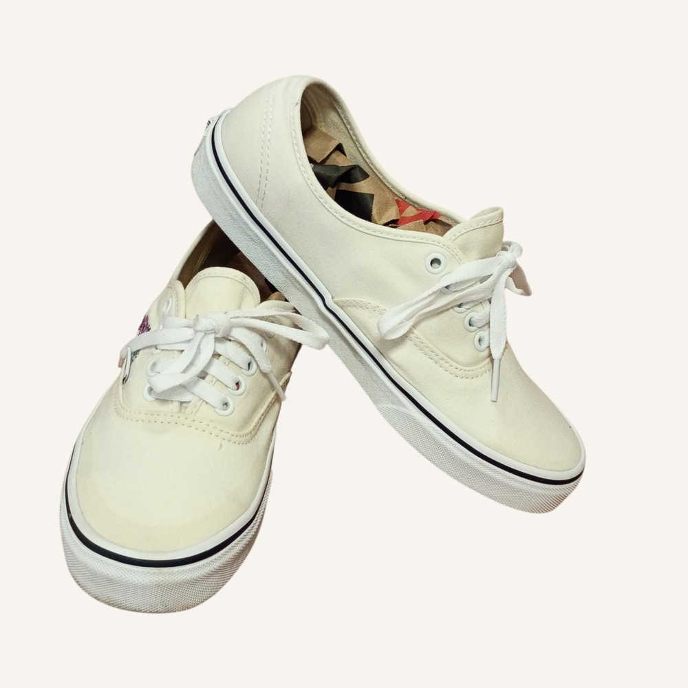 Vans Cream Canvas Low-Top Sneakers with Purple & Green Floral Embroidery - Picture 5 of 9